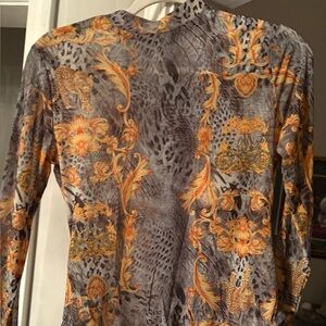 NWOT- Fashion Bug Gray and Orange Animal Print Long Sleeve Top